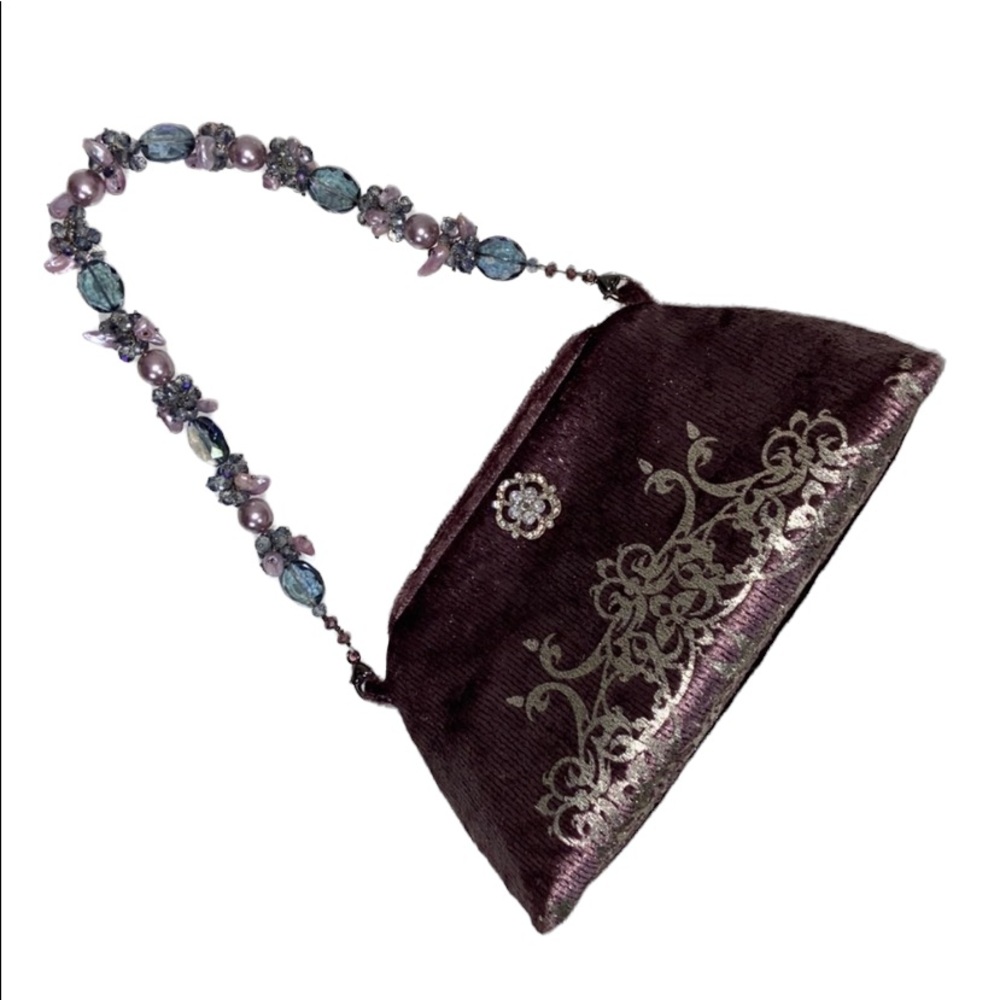 Velvet Lavender Shoulder Bag W/ Beaded Strap